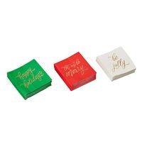 Cocktail Napkins - 102-Pack Disposable Paper Napkins, Christmas Holidays Dinner Party Supplies, 3-Ply, 3 Assorted Text in Gold Foil Design, Unfolded 10 x 10 Inches, Folded 5 x 5 Inches