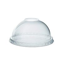[100 Pack] Crystal Clear PET Plastic Dome Lids With Straw Slot for 12, 16, 20 & 24 oz. Milkshake Cups