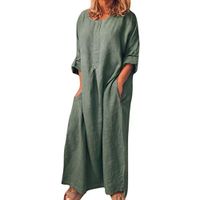HebeTop Women's Short Sleeve Casual Loose Long Maxi Dress with Pockets Gray