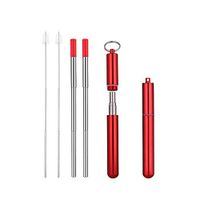Ekoohlogical | Reusable Metal Straws with Case - Collapsible with Silicone Tip & Cleaning Brush- Eco Friendly (Red)