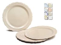 " OCCASIONS" 40 Plates Pack, Disposable Vintage Wedding Party Plastic Plates (10'' Dinner Plate, Verona in Ivory)
