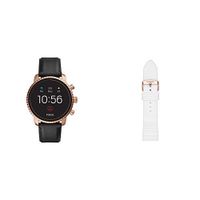 Fossil Men's Smartwatch Gen 4 Stainless Steel Touchscreen Watch with Leather Strap, Black, 22 and Watch Strap Bundle