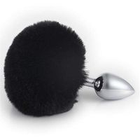 Rabbit Bunny Tail an~AL Plug Starter Trainer Medical Grade Stainless Steel Hypoallergenic ÀNûS B~UTT Women Men Fetish S~ê~x Toys (Black)-M