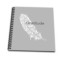 3dRose db_192820_1 White Gratitude Feather Drawing Book, 8 by 8"