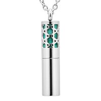 FANSING Womens Essential Oil Diffuser Necklace, Cylindrical Pendant, Stainless Steel, with Refill Pads, Aromatherapy Jewelry, 23.5" Chain, Style 7