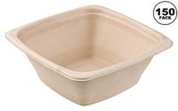 [150 Pack] 32oz Compostable Square Container Eco Friendly Bowls - Square Bowl Tree Free Sugarcane Bagasse Meal Prep Bento Boxes Take Out Catering Microwavable Deep Container by EcoQuality