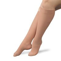 Therafirm Full Calf Knee High Stockings - 20-30mmHg Moderate Compression Support Nylons (Sand, Large)