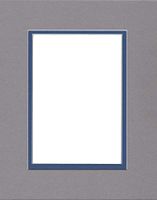 Pack of (5) 11x14 Double Acid Free White Core Picture Mats Cut for 8.5x11 Pictures in Ocean Grey and Royal Blue