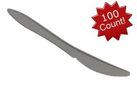 B-Kind Party Pack 100 Count Thick Strong and Durable Medium Weight Disposable White Knives for Camping, Picnics, Parties, and Weddings