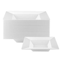 NYHI 14 Ounce Large Square Plastic Bowls | Single Use Recyclable Dinnerware for Household, Restaurant, Weddings & Parties | Durable, Soup Bowl | 50 Pack