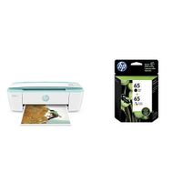 HP DeskJet 3755 Compact All-in-One Wireless Printer with Mobile Printing, HP Instant Ink & Amazon Dash Replenishment ready - Seagrass Accent (J9V92A) with Std Ink Bundle