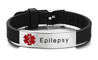 JF.JEWELRY Epilepsy Medical Alert ID Bracelet for Men & Women with Silicone Wristband -8 Size Adjustable,Black