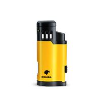 Cigar Torch Lighter 3 Jet Torch Strong Flame Butane Refillbale Windproof High Quality Lighter with Punch Best Lighters Without Gas (Yellow)