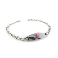 My Identity Doctor - Pre-Engraved, Customized Women’s Sleep Apnea Medical Bracelet, Steel Mini O-Link, Wallet Card Included - Pink