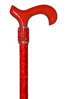 OrthoGlam “Broadway Red” Lightweight Crystal Bedazzled Cane – Fashionable Red Rhinestone Wooden Walking Stick for Balance Assistance