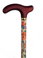 Walking Cane Primrose. This Walking Stick Cane has an Elegant Ladies Primrose Print on Maple Wood Shaft. This Walking aid has a Countour Wood Fritz Handle. Weight Capacity 250 lb 35" Long