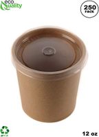 [250 Pack] 12 oz Disposable Kraft Paper Soup Containers with Plastic LIDS - Half Pint Ice Cream Containers, Frozen Yogurt Cups, Restaurant, Microwavable, Take Out, Food Storage, Recyclable