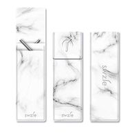 SWZLE 2 Reusable Stainless Steel Straight Straws & 1 Cleaning Brush - Portable Set with Sleek Marble Case - BPA Free - Fits in Pocket, Purse & Backpack for Travel & Household - Silver