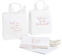 11 Bridesmaid and 1 Maid of Honor Proposal Gift Bag, Rose Gold Foil Text, Includes 20 Sheets of Tissue Paper, Perfect for Will You Be My Bridesmaid, MOH Presents, White, 9 x 8 x 4 Inches