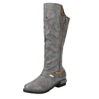 HebeTop Women's Knee High Boots Women Fashion Western Style Cowboy Riding Boots Casual Knee Middle Tube Boots Gray