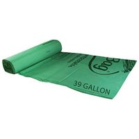 35" X 43" X 0.88 Mil 39 Gallon Green Certified Compostable Plastic Trash Can Liners (120 Bags Packed 10 Bags/Roll, 12 Rolls/Case)