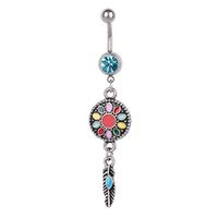 Stylish Navel Belly Ring Rhinestone Button Bar Barbell Body Piercing Jewelry Beauty For gift Jewerly Trendy Creative | Design - Colorful Dreamcatcher