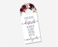 10 Pack Wedding Door Hanger Sign, Hotel Welcome Bag, Do Not Disturb Sign Red Floral (DH-556-PA) (Partying)