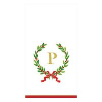 Caspari Christmas Laurel Wreath Paper Guest Towel Napkins in Letter P, 60 Napkins Included