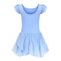 general3 Girls Ruffle Sleeve Ballet Dress Glitter Irregular Dance Tutu Skirt Leotard (Blue, 140 (Age for 6-7Y))