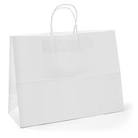 GSSUSA FACSCO 25 Pcs 16"x6"x12" Kraft White Paper Handle Shopping Gift Merchandise Carry Retail Bags