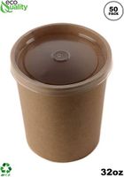 [50 Pack] 32 oz Disposable Kraft Paper Soup Containers with Plastic LIDS - Pint Ice Cream Containers, Frozen Yogurt Cups, Restaurant, Microwavable, Take Out, Food Storage, Recyclable