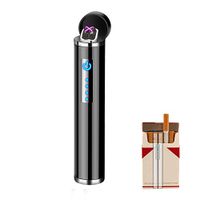 Lighters Dual Arc Lighter Rechargeable Flameless Windproof Electronic Slim Mini Size Portable Plasma Double Arc Lighter Good for Cigarette Cigar Candle Pipe (Black)
