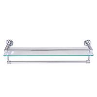 Pinleg Bathroom Shelf Double Towel Bar Holder Tempered Glass Bathroom Shelf with Towel Bar Wall Mounted Shower Storage