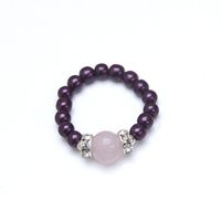 Magnetic Therapy Rose Quartz & Burgundy Magnetrim Magnetic Stretch Ring (Small Ring Size 6-7)