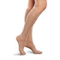 Therafirm Opaque Women's Knee High Support Stockings - Moderate (20-30mmHg) Graduated Compression Nylons (Sand, Large Short)
