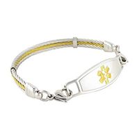 Medical ID Bracelet Women Personalized Medic Alert Golden Gate Stainless Steel Cable Gold - 8.75