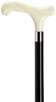 Walking Cane - 	 Unisex Rope Derby Item#: Unisex derby shaped handle with rope carving-made of high impact durable nylon, black maple shaft, 36" long with rubber tip. Available in simulated horn, shell and white ivory.