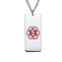 Divoti Custom Engraved 316L Classic Superior Medical Alert Necklace, Medical ID Necklace Women, Medical Pendant Tag w/Free Engraving-24 in Curb Chain-TP Red