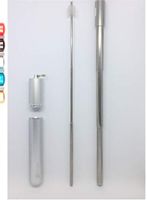 Portable, Stainless Steel telescopic collapsible drinking straws with stylish aluminum case, silicone tip for comfort and extendable cleaning tool. For travel or home. (Silver)
