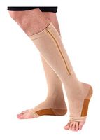 ChunYiYi 🍄 Accessories 2PC Sports Compression Socks Unisex Zipper Stretch Leg Open Toe Knee Non-Slip Athletic Stockings (L, Beige)