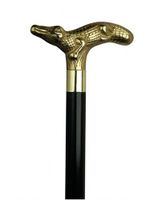 Walking Cane Alligator Black Shaft. This novelty walking stick cane has a solid brass handle, 1" hardwood shaft, and 36 inches long size. This wood cane has a weight capacity of 250 pounds.