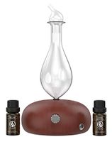 VINEVEDA Aromatherapy Diffuser With Oils - Nebulizer Atomizer for Essential Oils - Waterless Wood And Glass Scent Nebulizer With Germ Fighting Blend and Relaxing Blend - High Mist (Red Wood)
