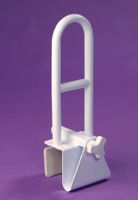 Grab Bar - Heavy duty welded steel construction. White vinyl coating. Wipes clean. Stainless steel locking mechanism. Hip-grib non-mar rubber pads. Height above tub 13 1/4".