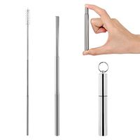 Accmor Reusable Collapsible Drinking Straws with Case, Portable Telescopic Stainless Steel Metal Straw with Keychain/Cleaning Brush, FDA-approved, for 20oz 30 oz Tumbler (Silver Case)