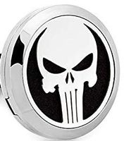 Aromabug Aromapin (Punisher) 22mm Personal Aromatherapy Essential Oil Diffuser Stainless Steel Locket Brooch. 6 High Fiber Pads and 3 Essential Oils Included.