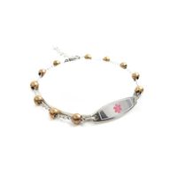 My Identity Doctor - Pre-Engraved, Customized Women’s Dementia Medical Bracelet - Mini Steel Beads - Wallet Card Included - Pink