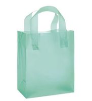 JS Frosted Plastic Shopping Gift Bags (8"x5"x10")- Quantity of 100 (Aqua)