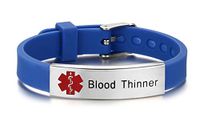 JF.JEWELRY Blood Thinner Medical Alert ID Bracelet for Men & Women with Silicone Wristband -8 Size Adjustable,Blue