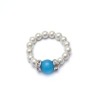 Cats Eye Light Blue and White Magnetrim Stretch Ring Size Small