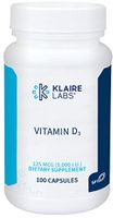 Klaire Labs Vitamin D3 5000 IU - High Potency 125 mcg, Hypoallergenic Bone + Immune Support (100 Capsules)